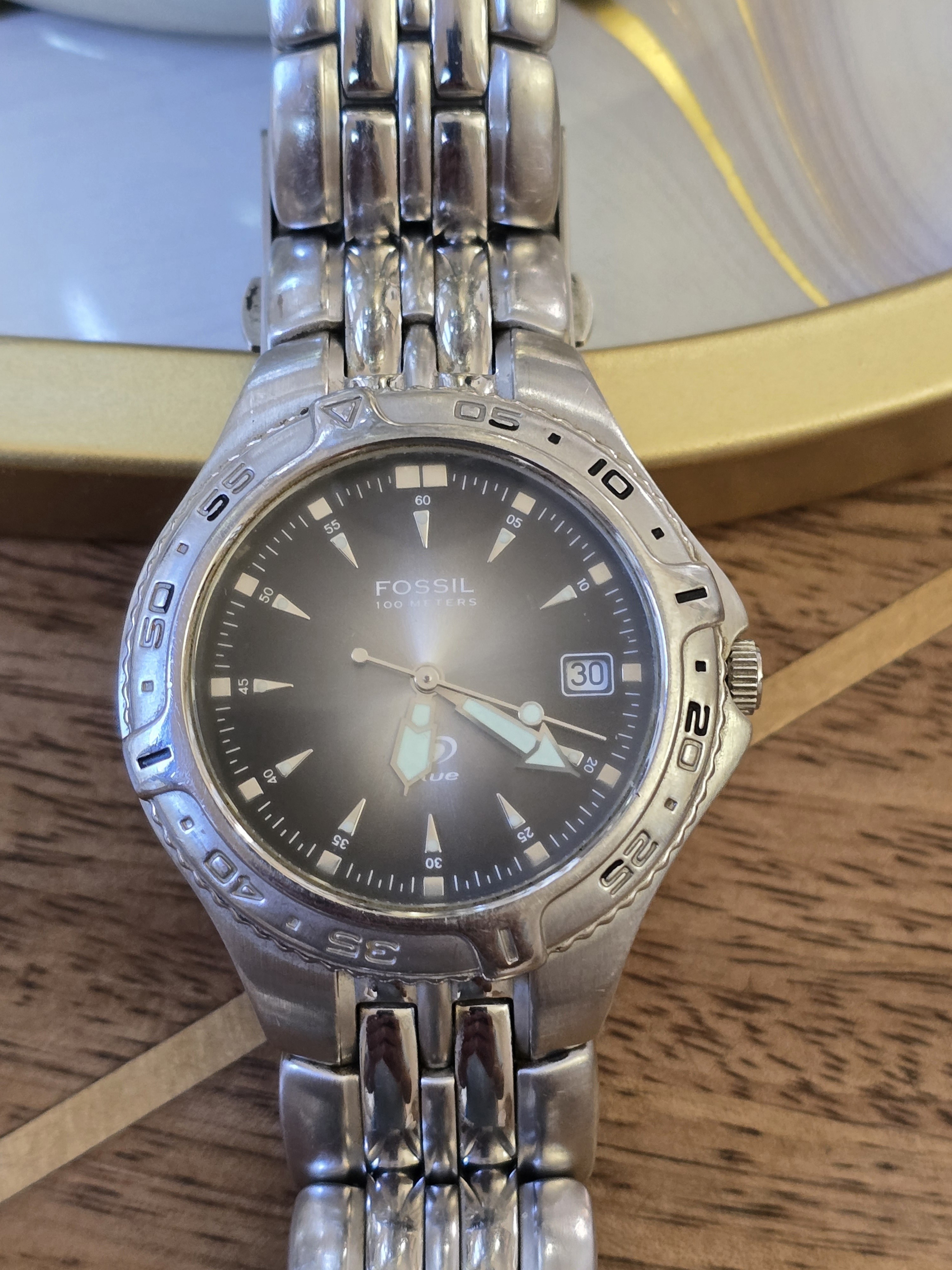 Fossil Silver Stainless Steel Watch With Black Dial